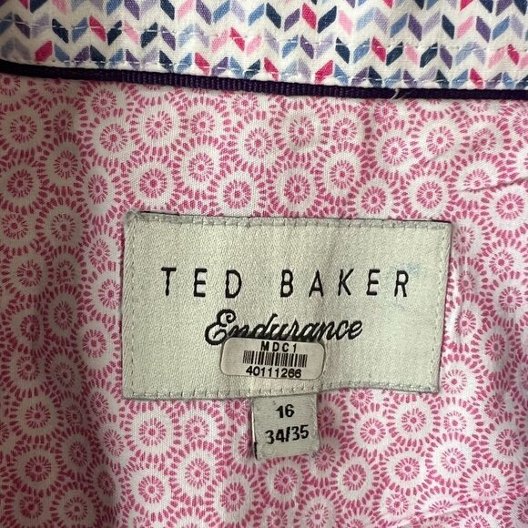 Ted Baker Pink Check Endurance Flip Cuff Button Down Shirt Mens 16.5 34/35 - Picture 4 of 11